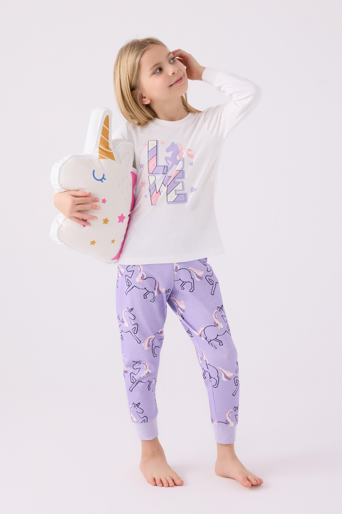 طقم بجامة كم طويل بناتي RP3476